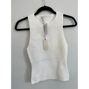 Babaton Sculpt Knit Tank Top Women‎ S White Ribbed Sleeveless Minimalist NWT